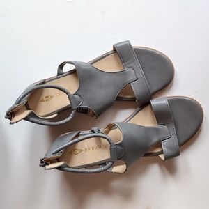 Gray strappy wedges